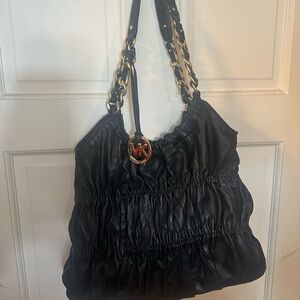 Michael Kors Black Gathered Leather Shoulder Bag